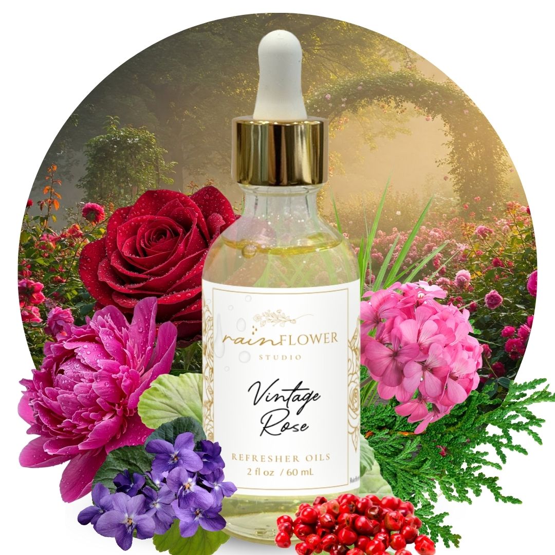 Vintage Rose natural home fragrance for from Rainflower Studio diffuser oils
