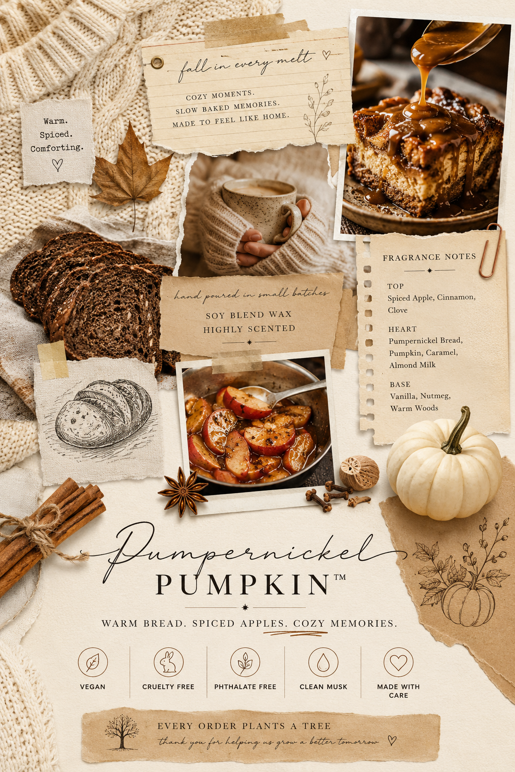 Promotional image for 'Pumpernickel Pumpkin' with bread, apples, and a pumpkin.